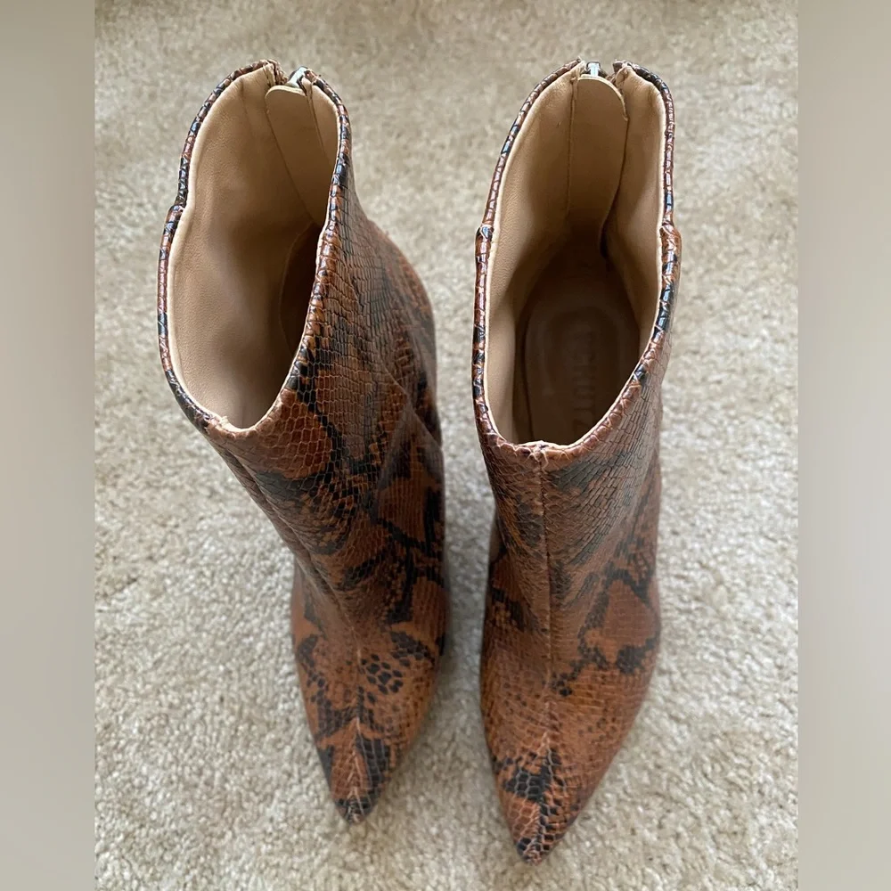 Schultz Brown Snakeprint Ankle Booties